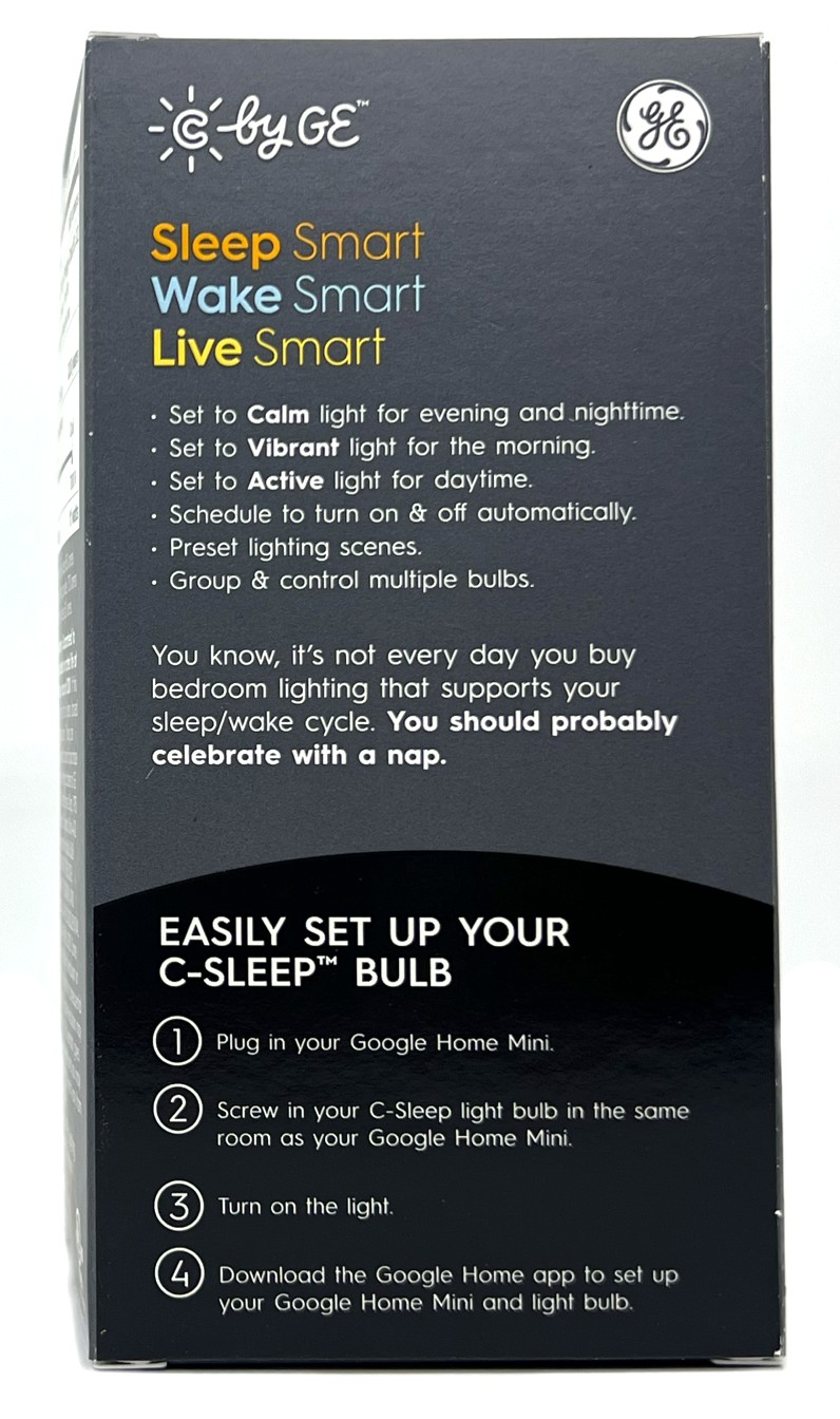 (case of 4) GE LED A19 Smart Bulb, C by GE, Sleep Smart Bulb, 3 color settings, 11 watts, 850 lumens, works with google assistant