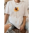 thumbnail image 1 of [1pc Vintage Sunflower Print T-Shirt] 1pc Women'S Vintage Sunflower Print T-Shirt, Round Neck Short Sleeve Polyester Knit Tee, Casual Summer Top with Geometric Pattern, Regular Length - 200g/m² Light, 1 of 6