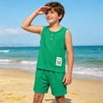 thumbnail image 4 of Lumosvexa Boys Outfits Sleeveless Crew Neck Tank Tops and Baggy Shorts Summer Casual Comfort Sets 2 Piece Army Green Size 5, 4 of 9