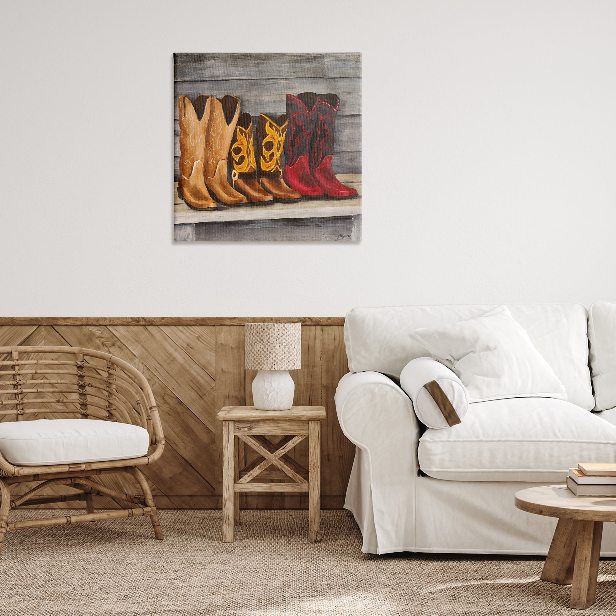 Stupell Industries Lined Up Cowboy Boots Entertainment Painting Wrapped Canvas Art Print Wall Art, 30 x 30