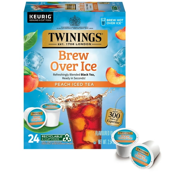 Twinings Brew Over Ice K-Cups for Keurig, Unsweetened Peach Black Tea, 24 Count