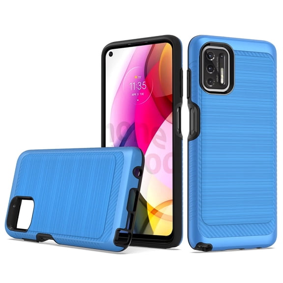 Phone Case for Motorola Moto G Stylus (2021) / Straight Talk Motorola Moto G Stylus (6.8”), Dual Layer Brushed Texture Cover (Blue)