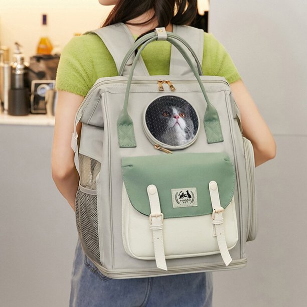 Mochila portátil para transportar mascotas, mochila transpirable para gato, perro pequeño, Oxford, de viaje con cinturón antirrotura