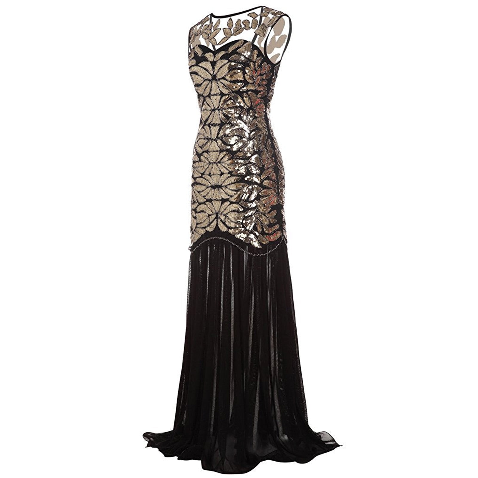 Plus Size Short Sleeve Dress for Women 1920s Black Sequin Gatsby Maxi ...