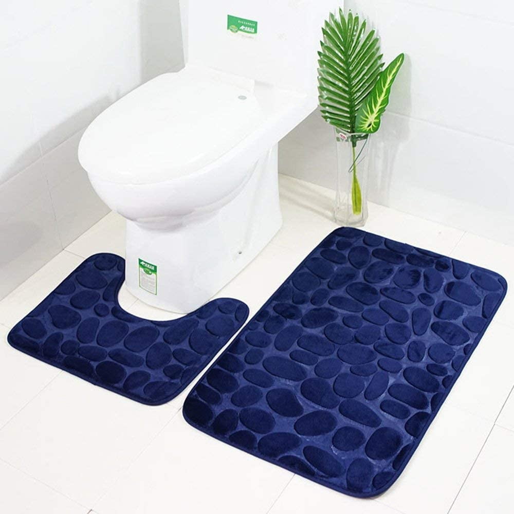 Topchances Pedestal and Bath Mat Set Microfibre Polyester Quick Drying Toilet NonSlip Rubber