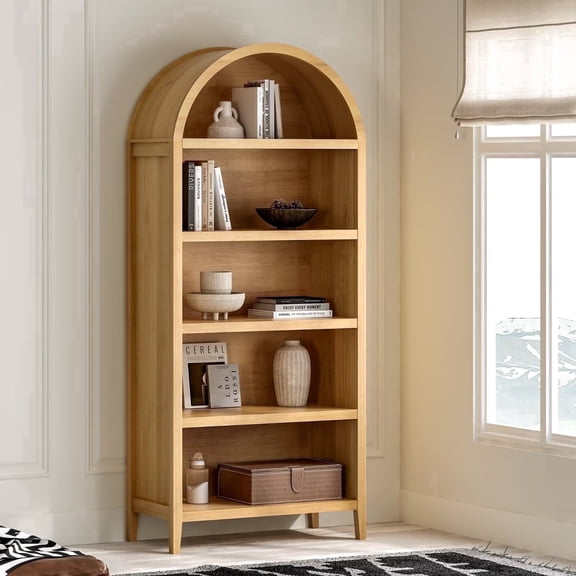 EYYTHUNG 5-Tier Arched Bookcase with Adjustable Shelves 71" Tall, Naural Oak