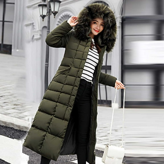 ZRGHAOYLQ Womens Cotton Padded Jacket with Faux Fur Hood Thick Fleece Lined Parka Coat Windproof Warm Overcoats Puffy Jackets with Pockets Solid Color Down Jacket Full Zip Quilted Jacket Outerwear