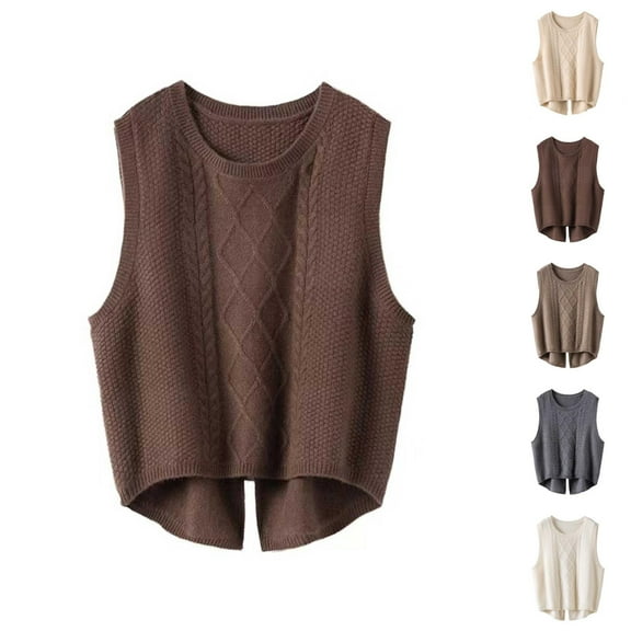 Women's Vest for Fall Sleeveless Sweater Top in Trendy Knit Women Fashion Solid Vest Casual Loose Short Split Knit Sweater Vest