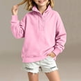 thumbnail image 4 of BLVB Girls Oversized Sweatshirt Kids Fashion Button Stand Collar Pullover Long Sleeve Tops Fall Clothing for 5-15 Years(Pink,7-8 Years), 4 of 9