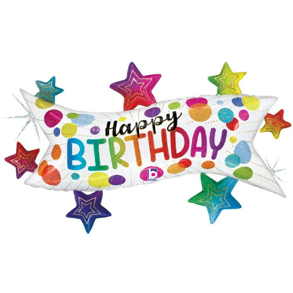 37 inch Birthday Banner Stars Betallic Foil Mylar Balloon - Party Supplies Decorations