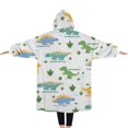 thumbnail image 2 of Oversized Wearable Blanket Hoodie,Green Dinosaurs Cacti Pattern Sherpa Blanket Hoodie with Super Pockets,Super Warm Fuzzy Pullover for Women & Men, 2 of 6