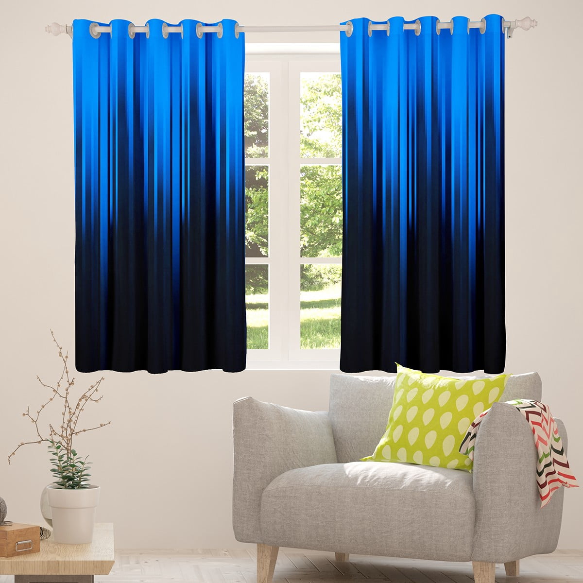 Gradient Blackout Curtains Black Blue Ombre Abstract Curtains & Drapes,Retro Geometric Stripes Window Curtains,Boho Exotic Geometry Striped Curtains 38"Wx45"L