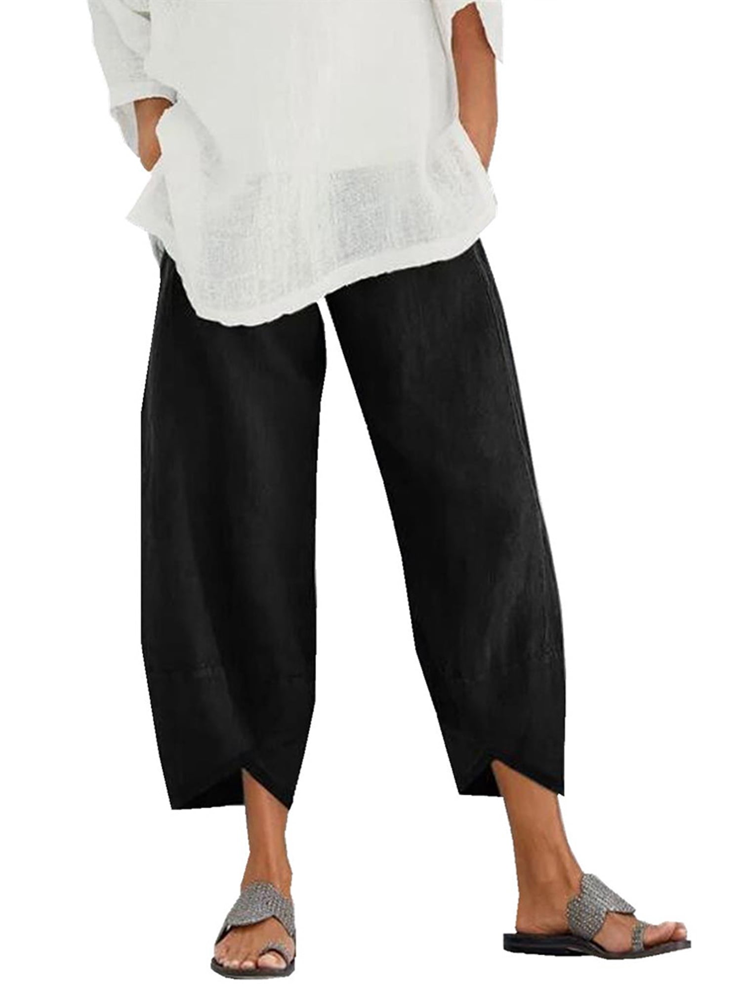 HANWOMEN Womens Plain Cropped Harem 
