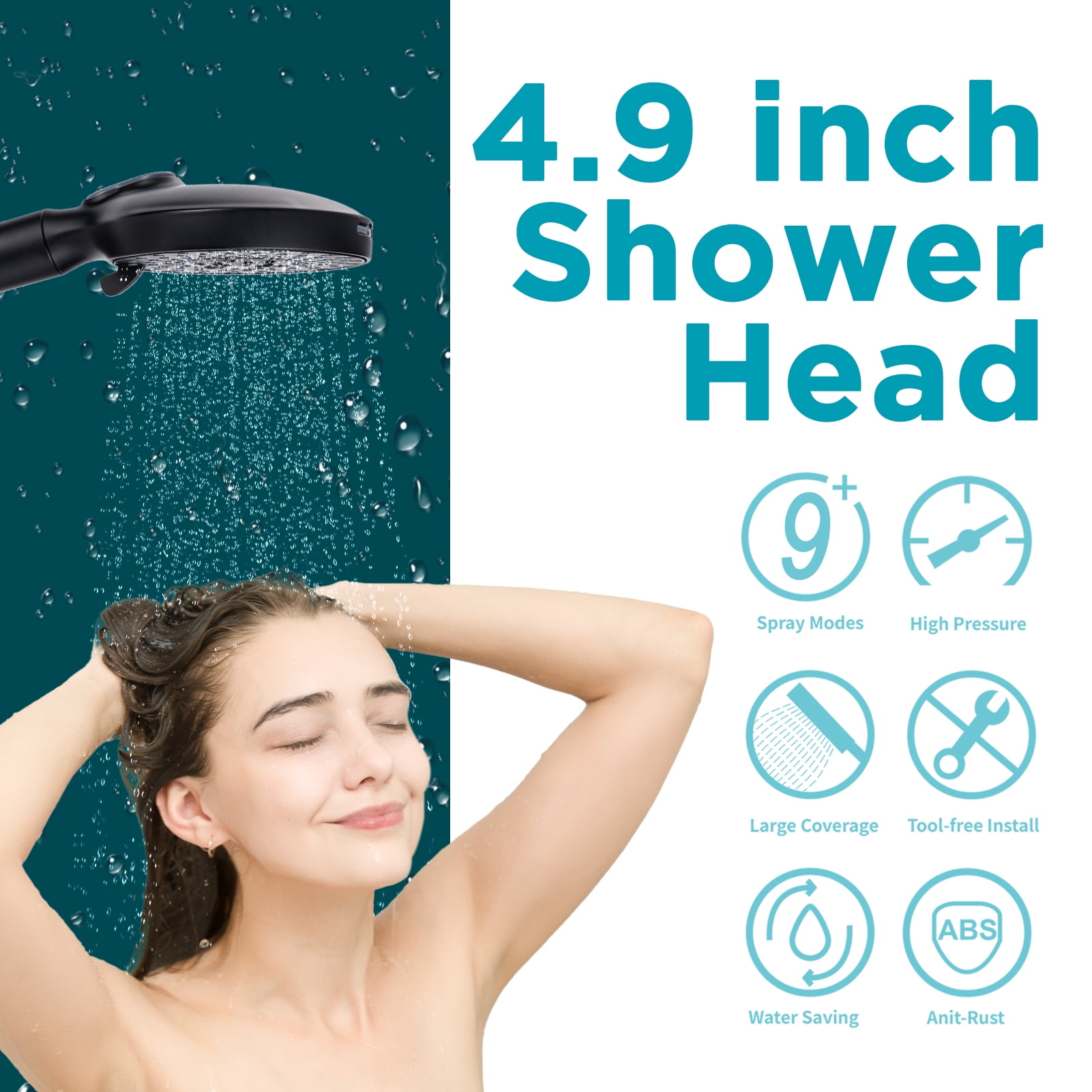 VXV Filtered Shower Head, 9 Modes High Pressure Shower Head with Handheld, with 71" Shower Hose & Adjustable Bracket Filter Shower Head, Remove Chlorine & Hard Water, Matte Black