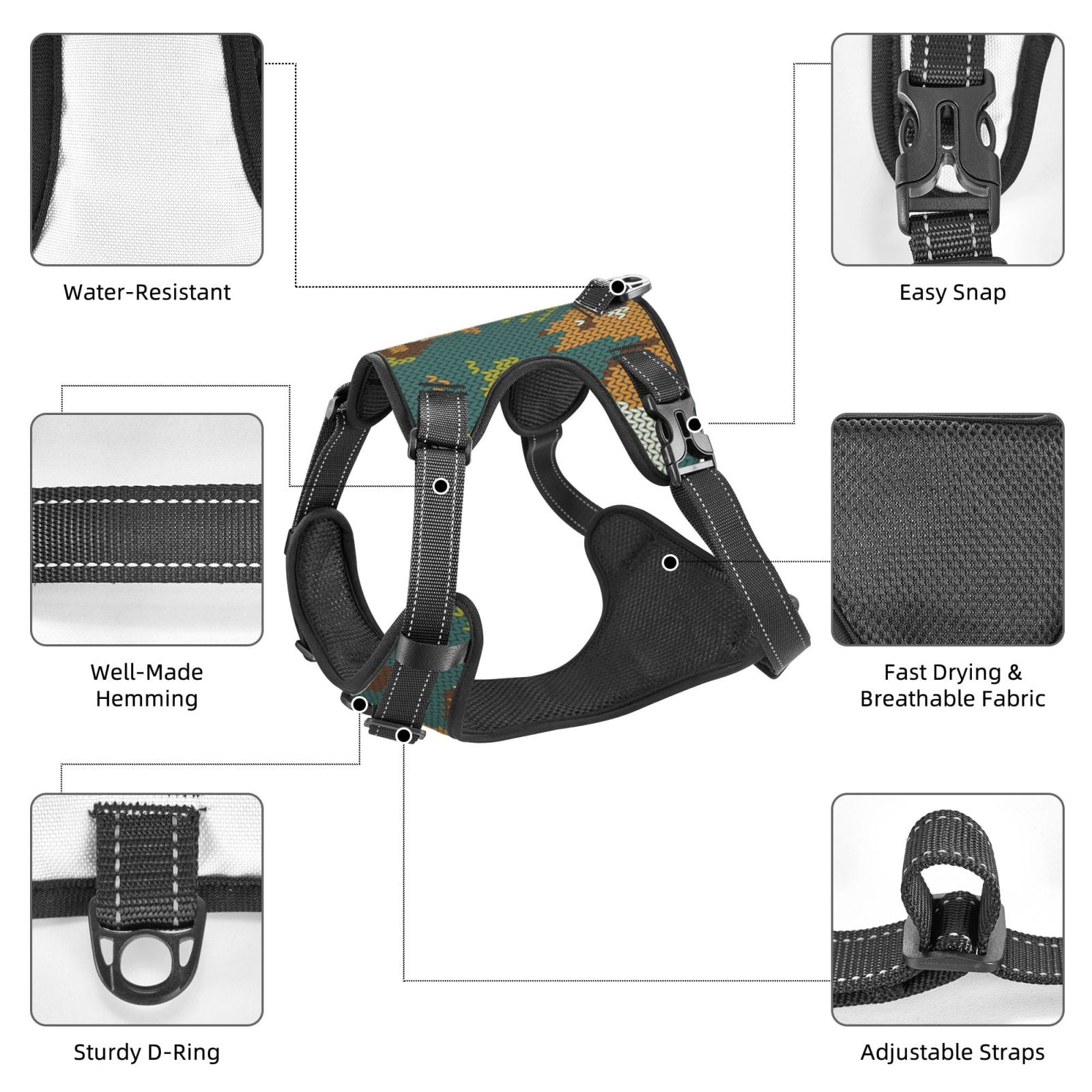 Vsdgher Knitted Woodland Squirrel Dog Harness, No-Pull Pet Harness, Dog Vest, Pet Vest for Small to Large Dogs-Medium