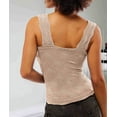 thumbnail image 4 of Women'S Square Neck Wide Strap Crop Tank Tops Flower Going Out Tops Slim Fit Lettuce Trim Crop Tops Brown M, 4 of 5
