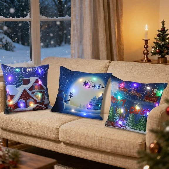 Solive Christmas LED Pillows Holiday Gifts LED Pillows Flash Stay On Two Mode Switching Sofa Pillows Cushions Pillowcases Holiday Party Wedding Anniversary Decor