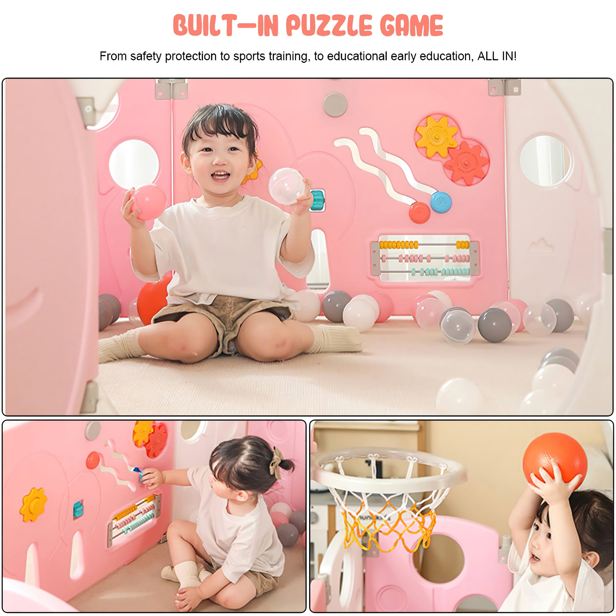 CIPACHO 12 Panel Safety Play Yard for Kids Toddler Baby, Lightweight Panel Play Activity Centre Yard, Cute Flexible Sturdy Play Pen Indoor for Toddler, Pink CIPACHO 12 Panel Safety Play Yard for Kids Toddler Baby, Lightweight Panel Play Activity Centre Yard, Cute Flexible Sturdy Play Pen Indoor for Toddler, Pink
