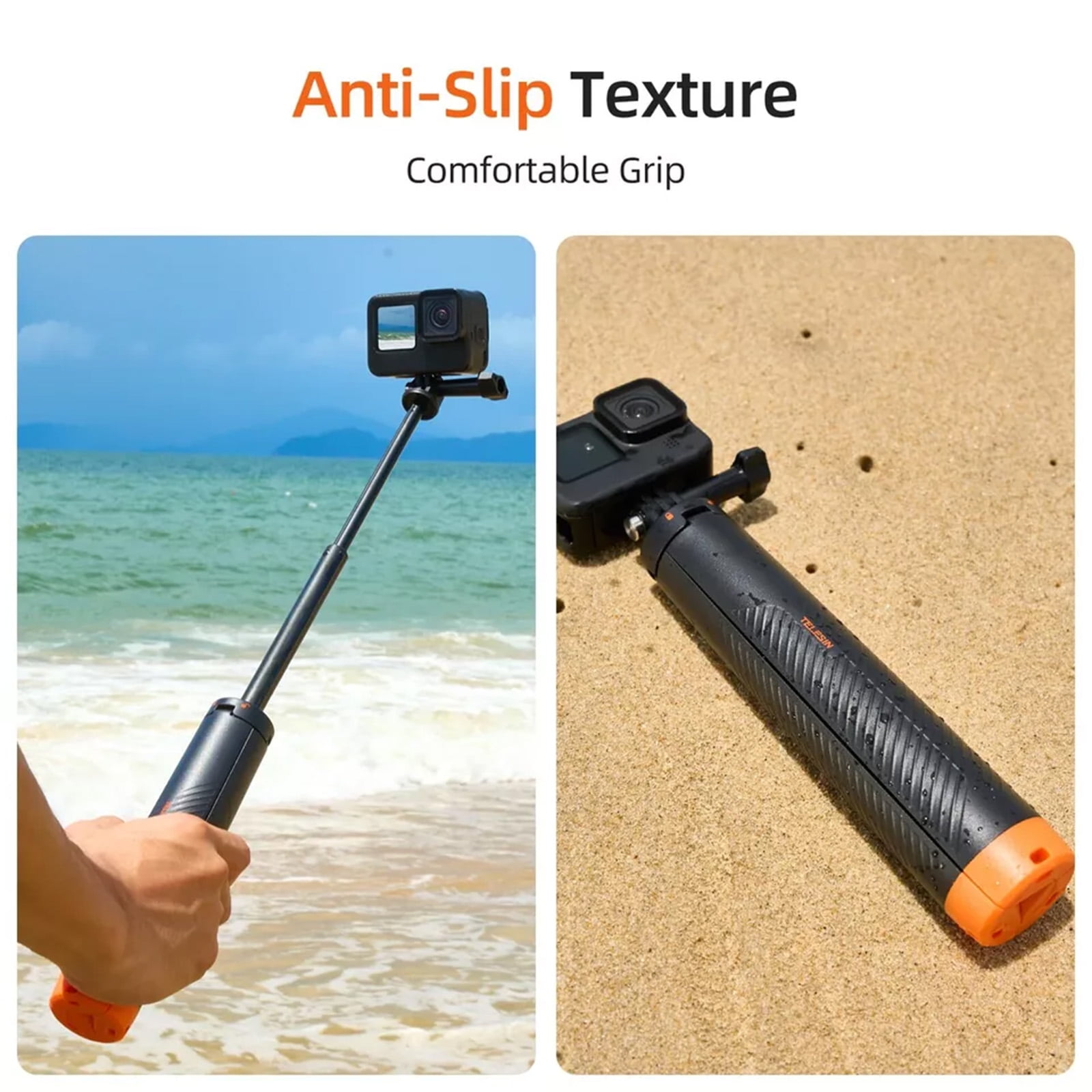 TELESIN Floating Tripod Selfie Stick 61cm for GoPro DJI Insta360 Action Cameras