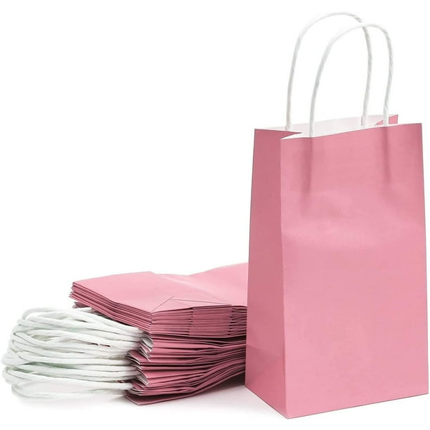 25 pcs 5"x3.15"x9" Pink Kraft Paper Gift Bags, Party Favor, Shopping ...