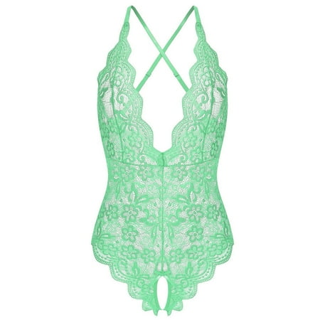Qcmgmg Teddy Lingerie for Women Floral Lace Bodysuit Scallop Trim One Piece Babydoll