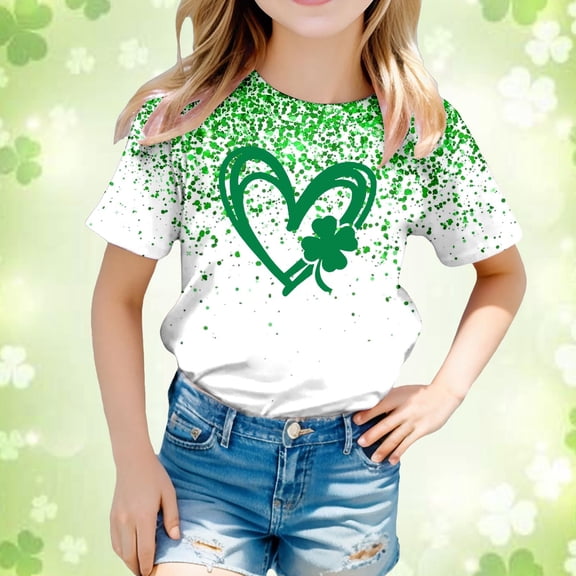 JIAYUE Kids Boys Girls Shirts St Patricks Day Tops Cartoon Short Sleeve Crew Neck Pull-On Classic Fit T Shirt For Kids Casual Dailywear