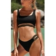thumbnail image 3 of Attraco Women Bikini Set Sporty Solid Color Bathing Suit Cutout Hollow Out Swimsuit, 3 of 7