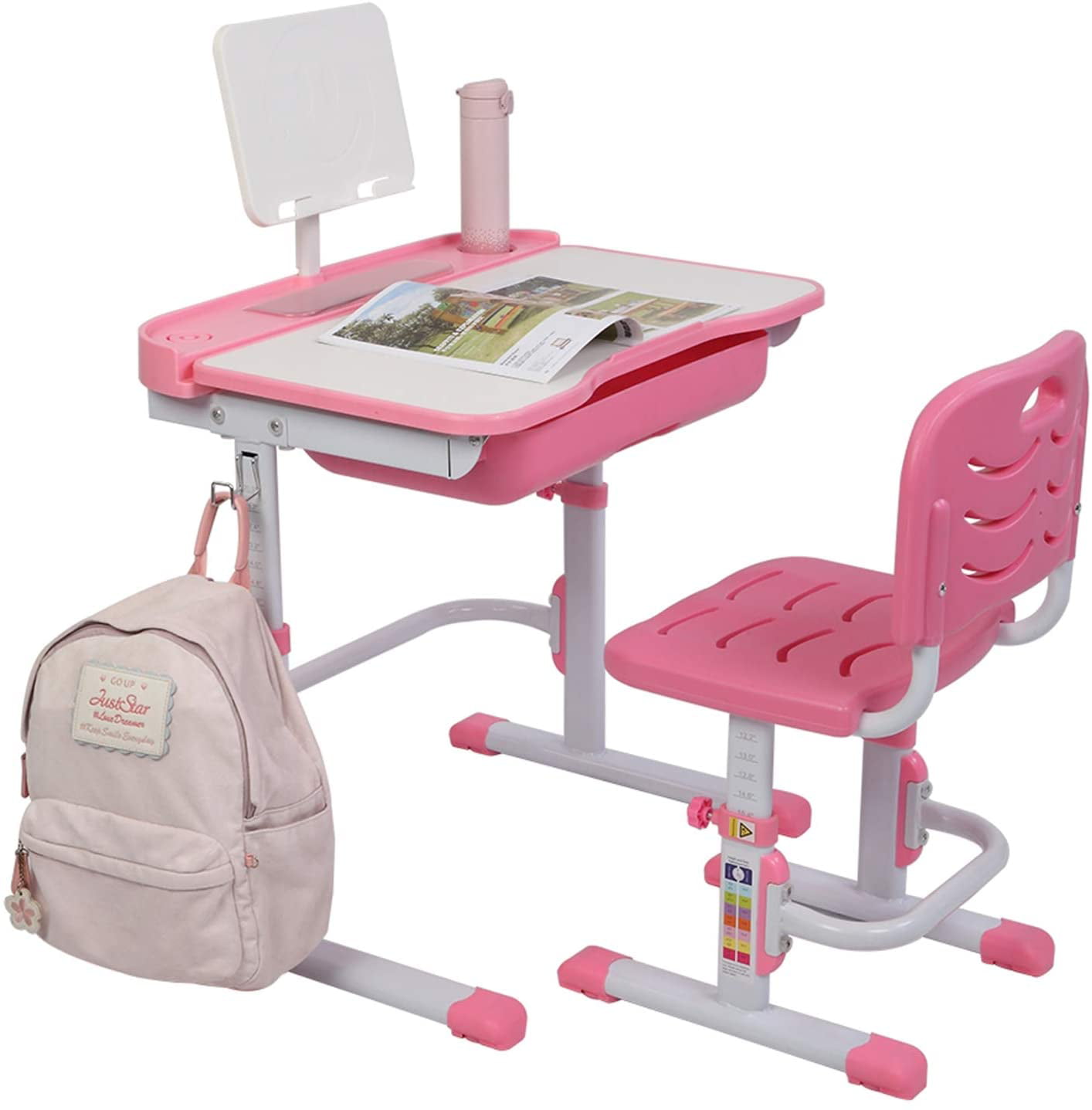 Details about   Kids Desk and Chair Set Childrens School Computer Adjustable Table Bag Writing 
