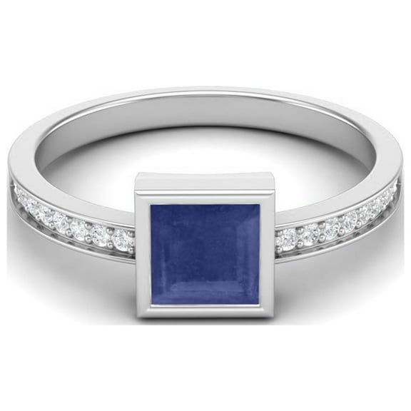 5mm Square Blue Sapphire 925 Sterling Silver Solitaire Women Mother's Day Gift Ring