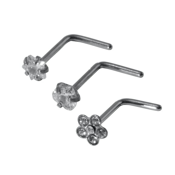 Claire's Accessories Titanium 3-Pack Flower Gemstone Nose Rings