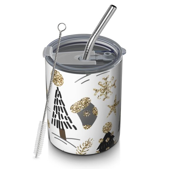 12oz Coffee Tumblers White Christmas Tree and Snowflake Pattern Stainless Steel Vacuum Insulated Travel Tumbler Coffee Cups Mug with Lid and Straw with Cleaning Brush for Cold & Hot Drinks
