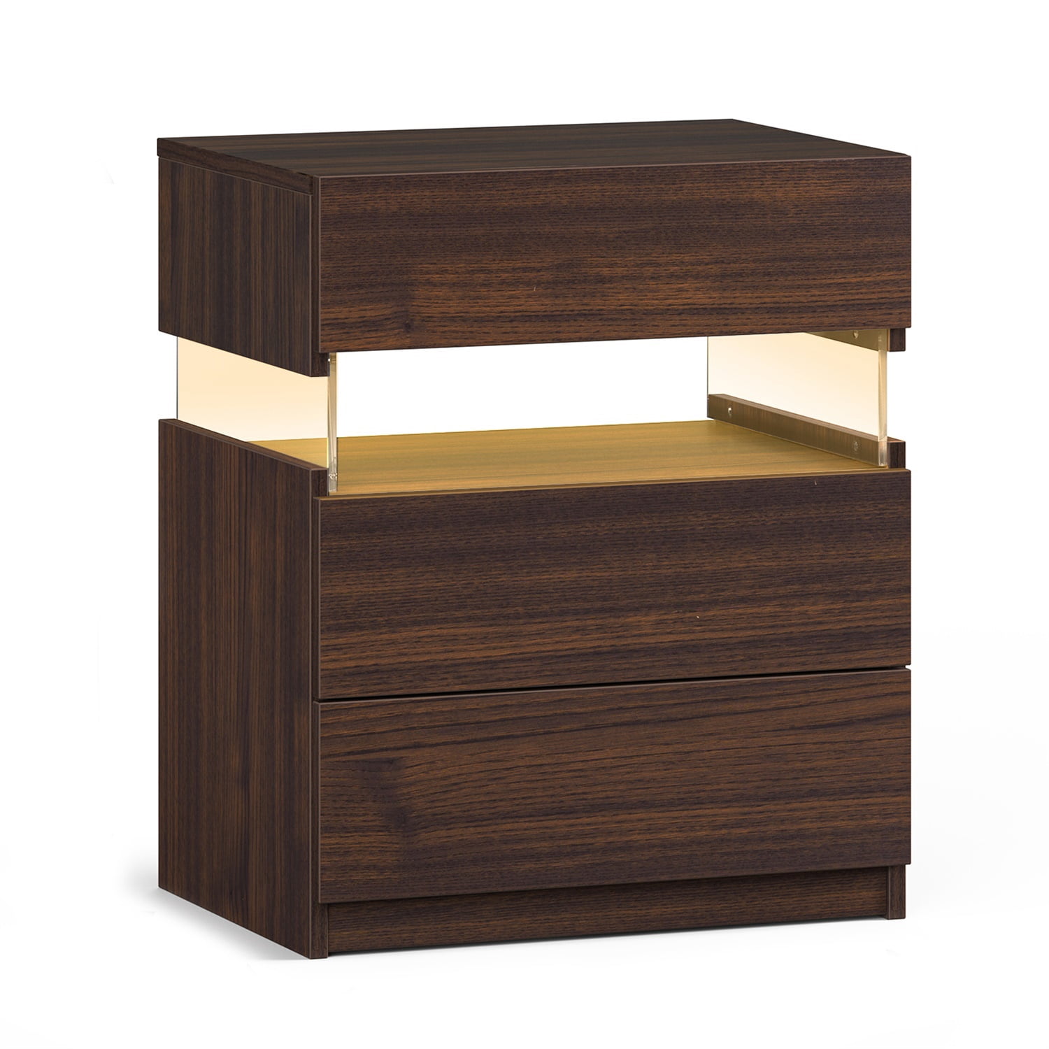 Hommoo 3 Drawer Dresser LED Nightstands, End Table Bedside Tables for Bedroom, Living Room, Walnut