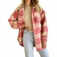 thumbnail image 5 of Winter Wool Coat Casual Plaid Flannel Shacket Jacket Oversized Button Down Long Sleeve Fall Shirt Jacket Coat Tops Jacket Women, 5 of 9