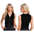 thumbnail image 5 of inhzoy Womens Sequin Waistcoat Sparkle Sleeveless Blazer Jacket Vest Top V Neck Glitter Tuxedo Clubwear Black M, 5 of 6