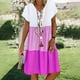 thumbnail image 1 of Abomasnow - Vestido corto informal de talla grande para mujer, de verano, holgado, a la moda, con cuello en V, rayas, lunares, manga corta, volantes, dobladillo escalonado, de lino, para playa y sol,, 1 of 5