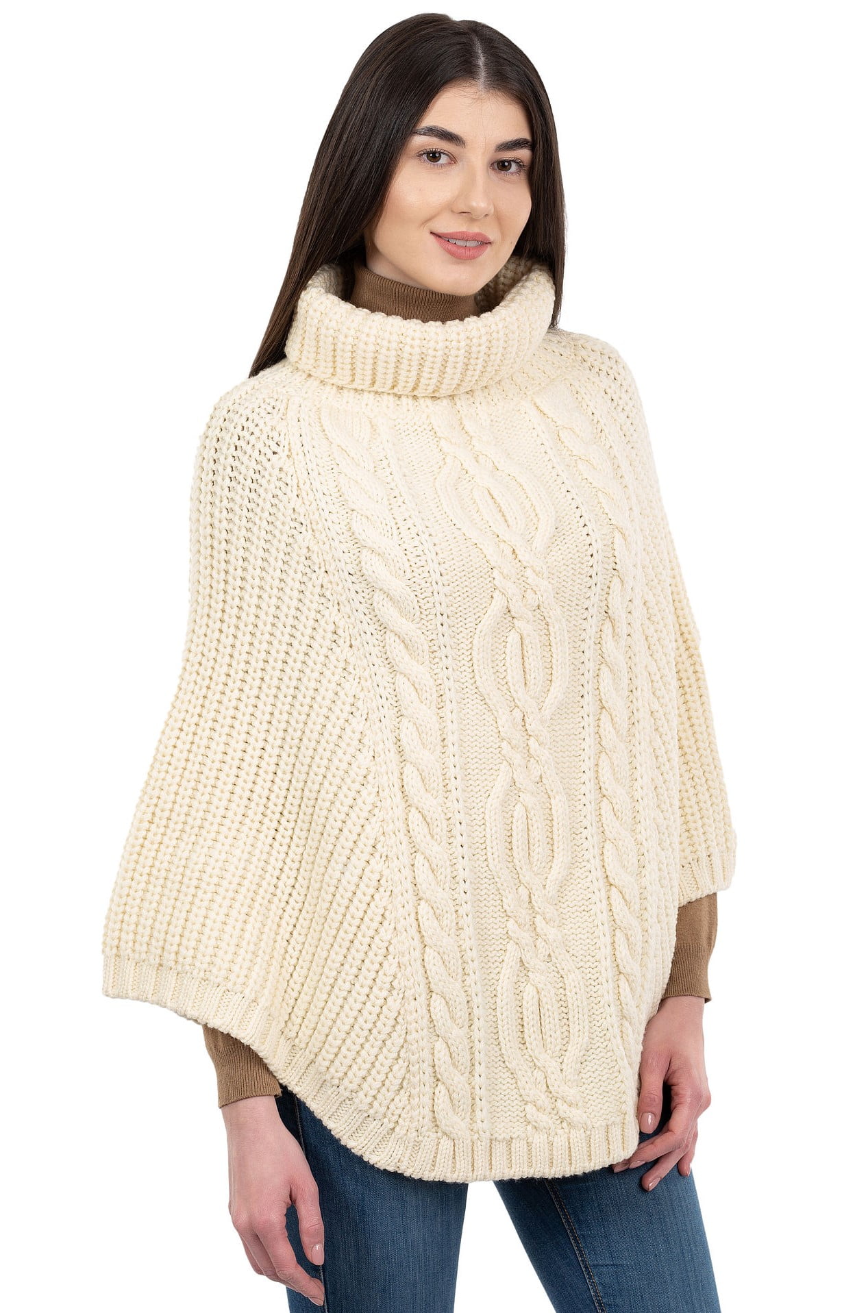 SAOL 100% Merino Wool Women's Aran Cable Knit Oversize Sweater High Neck Irish Cape Made in Ireland - Walmart.com