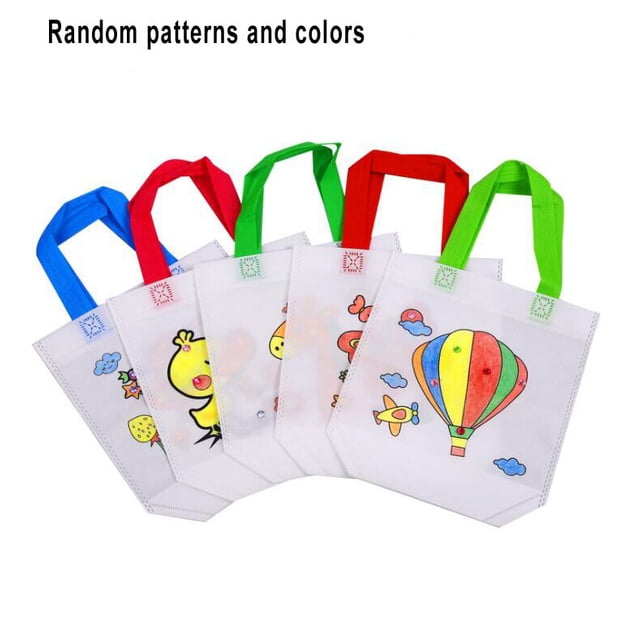 Juego de bolsas para pintar a mano para niños, saco de tela no tejida para grafiti, con rotuladores para rellenar dibujos, juego de manualidades, 5 unidades, GYH qym unisex