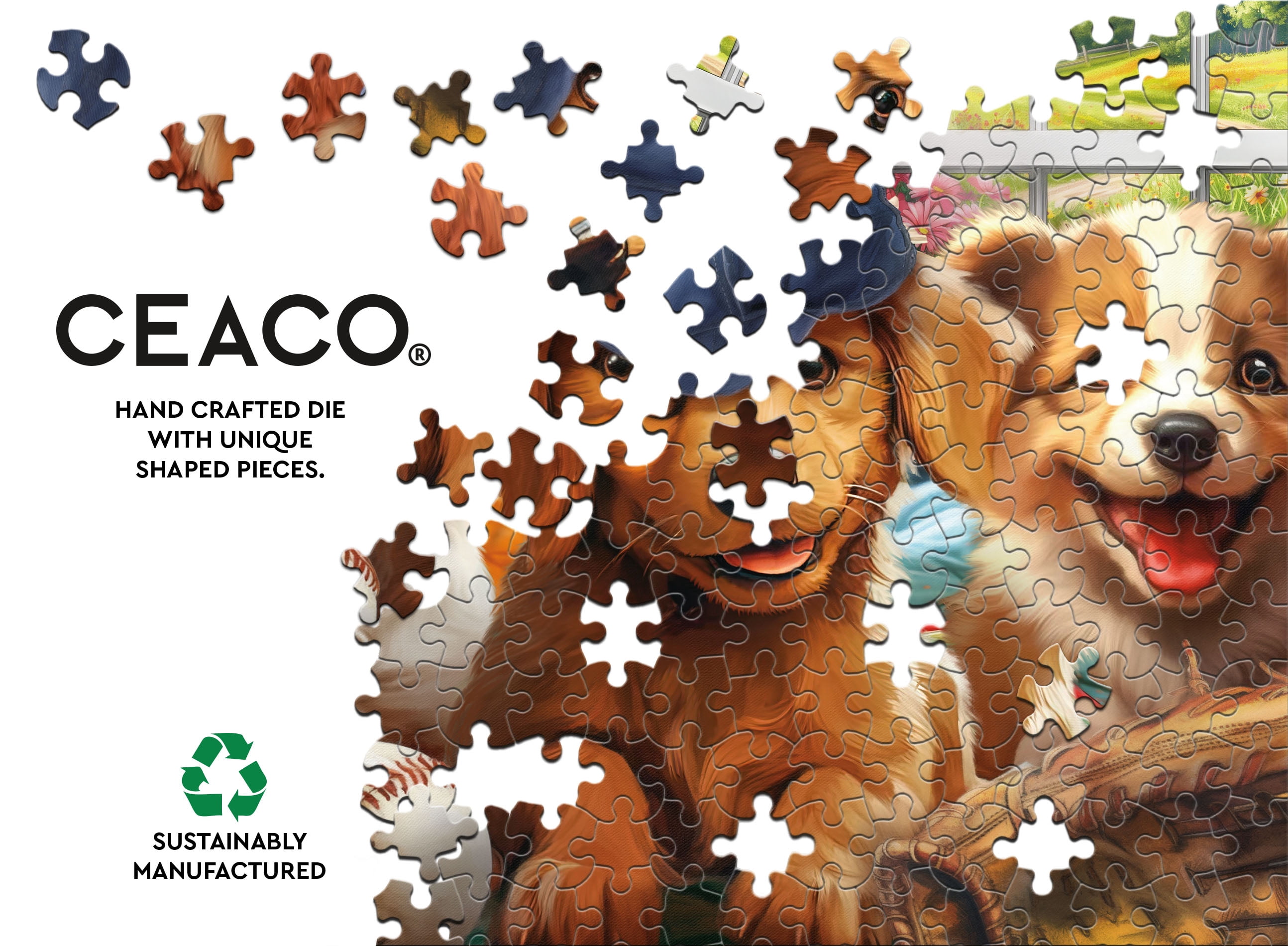 Ceaco Puppy Players 500-Piece Interlocking Jigsaw Puzzle for Adults Ages 14+