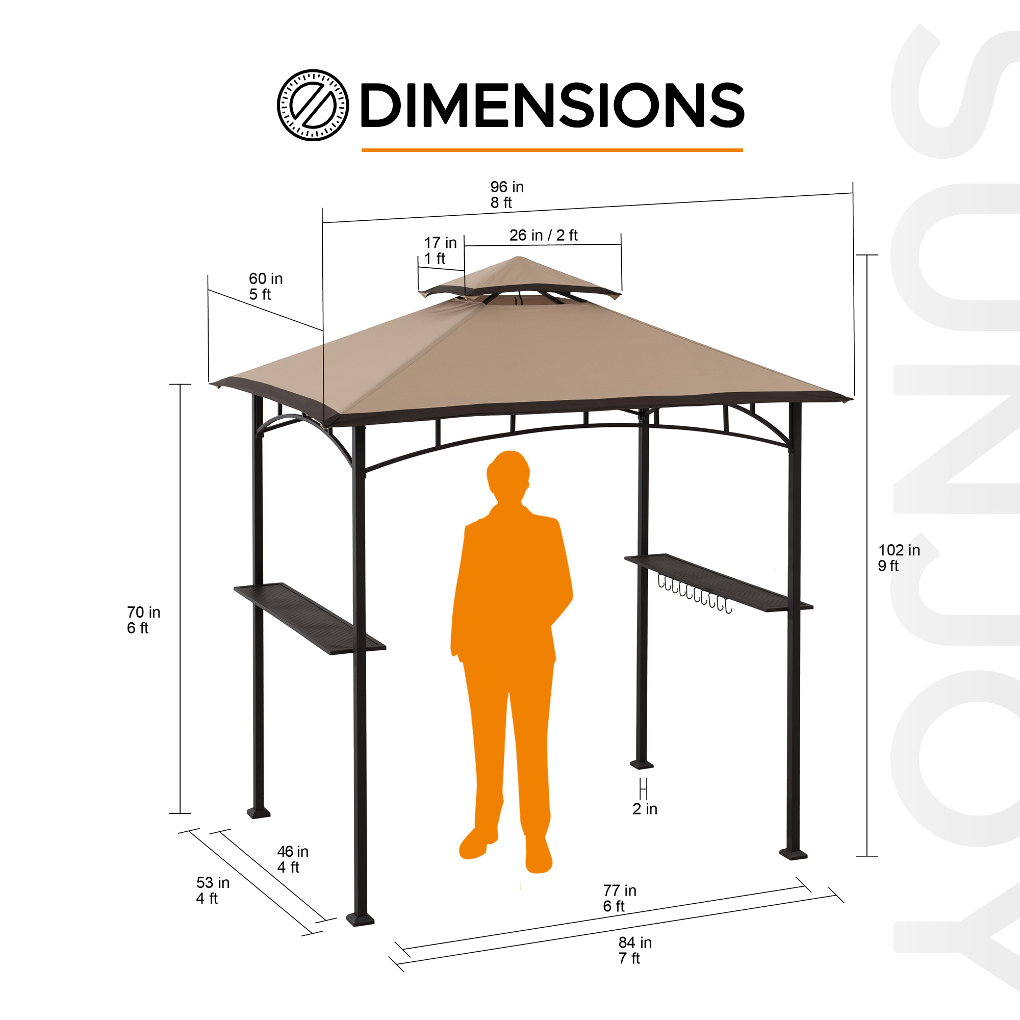 Sunjoy Orville 8 ft. x 5 ft. Brown Steel 2-tier Grill Gazebo with Tan and Brown Canopy