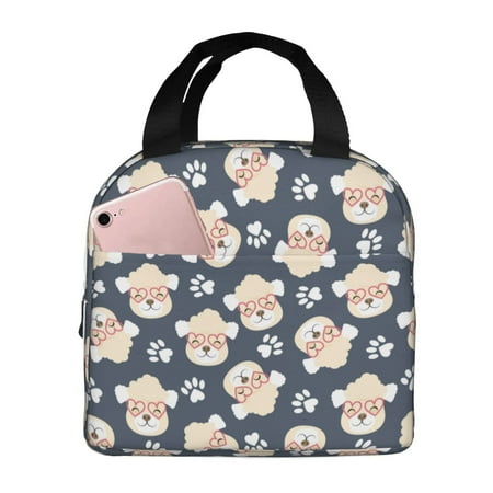 Insulated Lunch Bag for Women Men - Cute Dog Love Glasses Leakproof Cooler Lunch Box for Women Men  Lunch Tote Bags for Work School Picnic Travel