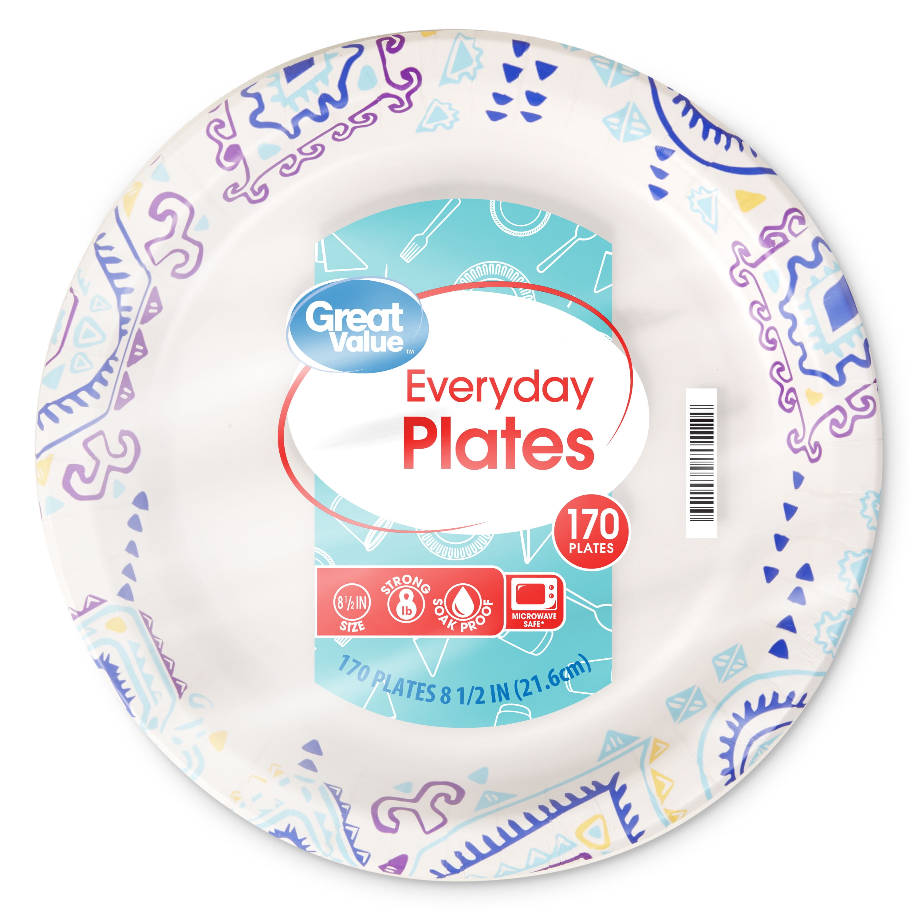 Great Value Everyday Paper Plates, 8.5", 170 Count