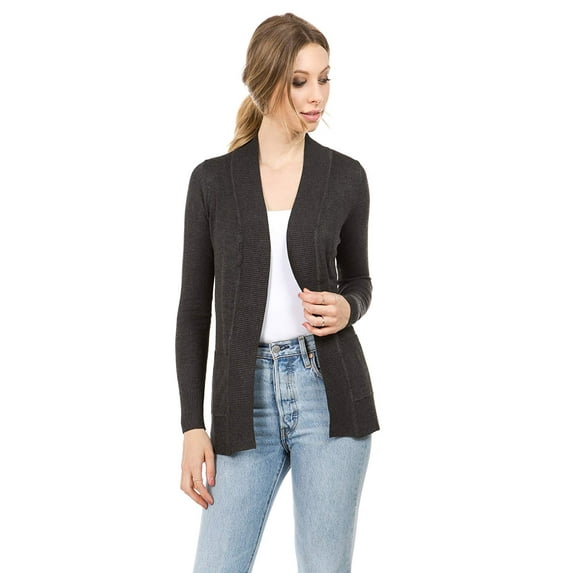 Women's Open Front Knit Long Sleeve Pockets Sweater Slim Cardigan