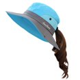 thumbnail image 1 of Muryobao Sombrero de sol con cola de caballo para mujer, protección UV, malla plegable, ala ancha, sombrero de pesca para playa, 1 of 1