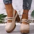 thumbnail image 2 of Rokment Womens Platform Chunky High Heels Mary Jane Mules Sandals Summer Fall Trendy Casual Buckles Leather Closed Toe Block Heeled Slingback Dressy Footwear with Back Straps Beige Size 6, 2 of 8