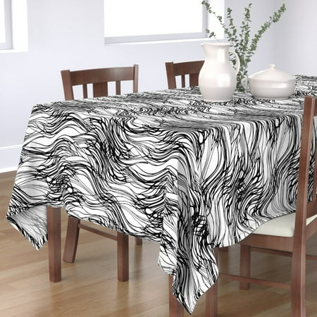 

Cotton Sateen Tablecloth 70 x 90 - Wavy Abstract Rushing Water River Sea Ocean Nautical Black White Minimal Drawing Ink Wave Print Custom Table Linens by Spoonflower