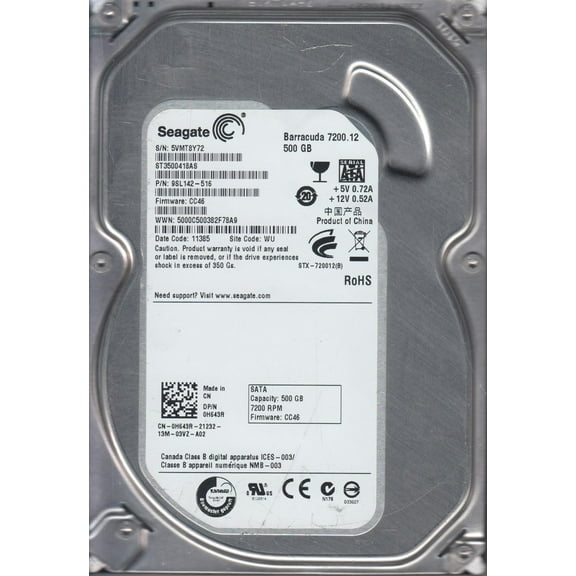 ST3500418AS, 5VM, WU, PN 9SL142-516, FW CC46, Seagate 500GB SATA 3.5 Hard Drive