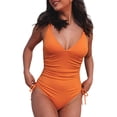 thumbnail image 1 of Aayomet Plus Size Swimsuit for Women Side High Cut Bathing Suit Ribbed Swimwear (Orange, XXL), 1 of 4