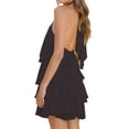 thumbnail image 3 of Women's Floral Backless Mini Halter Neck Applique Layered Ruffled Hem Dress for Party Black S, 3 of 8