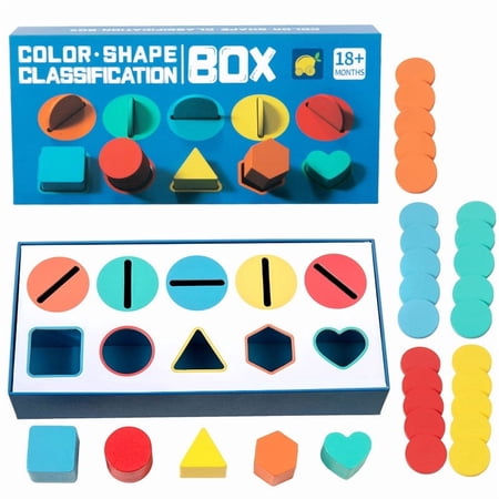 Wooden Shape Color Sorting Toy Educational Classification Box Toy Early Learning Skill Training Toy Hand Eye Coordination Development Toy Safe Rounded Edge Block Toy Independent Play Storage Toy