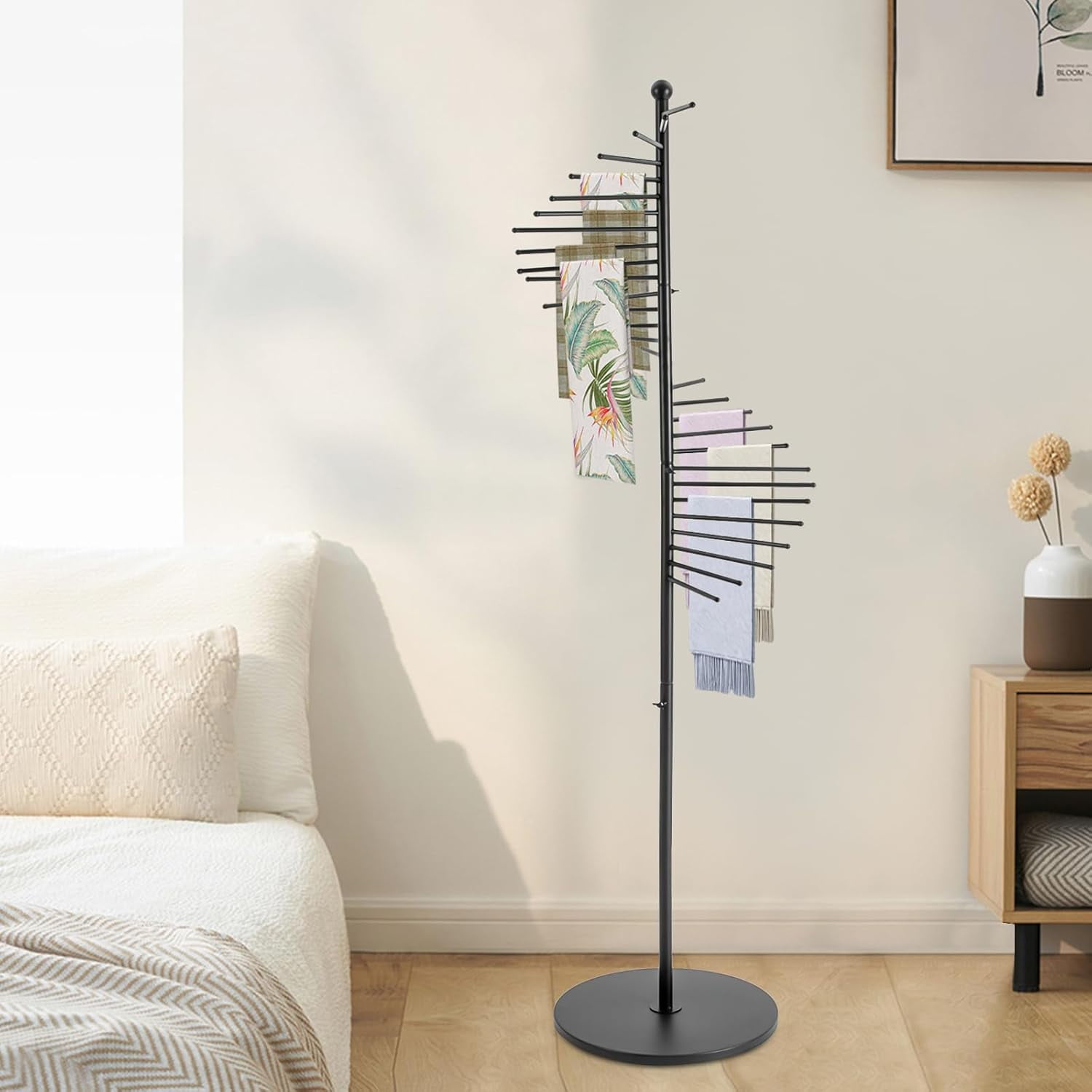Spiral Scarf Display Rack - Versatile Clothing Store & Home Display for Scarves, Ties, Bras, Belts, Bathing Suits, and Pants Hanger, Spiral Design Organizer